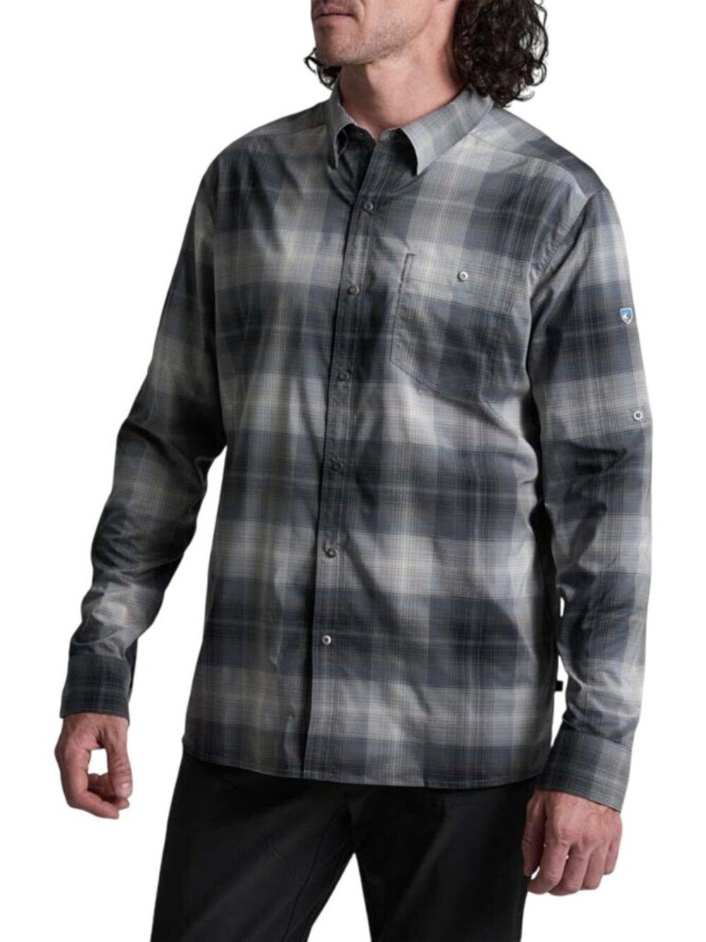KUHL Response Lite Long Sleeve Shirt Fog Harbour Gray Plaid Button Front NWT